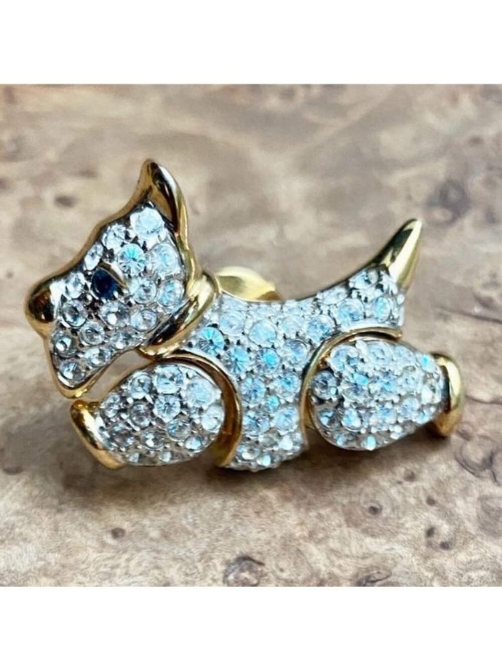 Vintage Carolee Scottie Dog Pin Legs move!  Crystal Goldtone